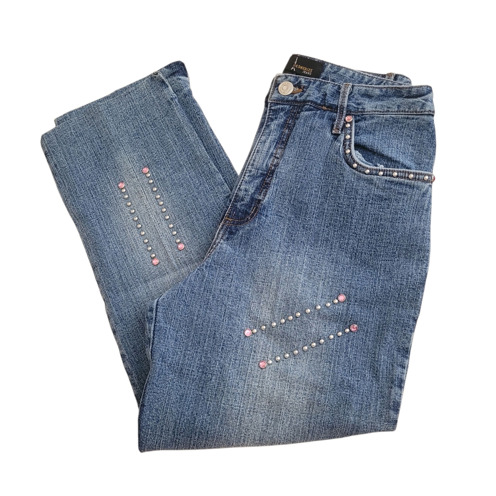 High Rise Straight Leg Jeans with Stud And Rhinestone Embellishments